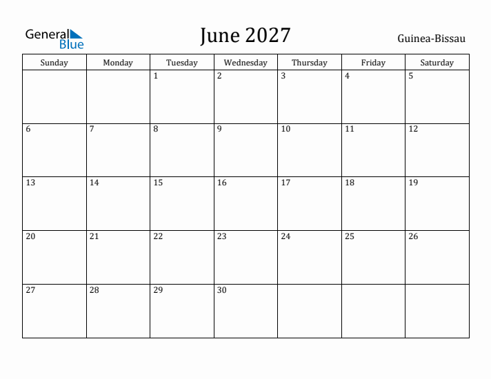 June 2027 Calendar Guinea-Bissau