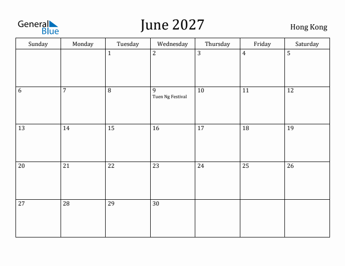 June 2027 Calendar Hong Kong