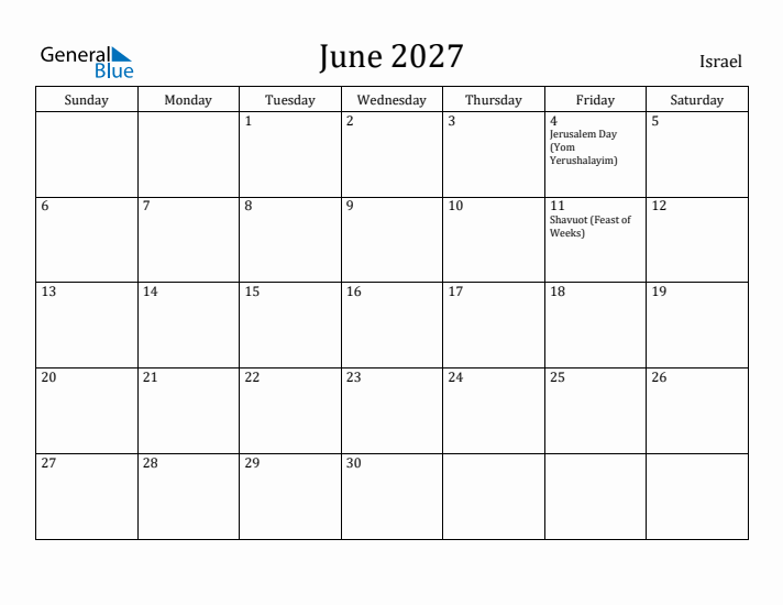 June 2027 Calendar Israel