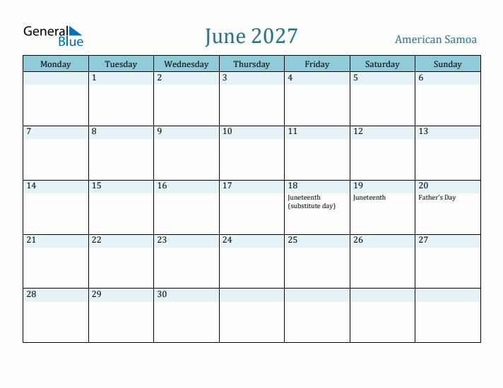 June 2027 Calendar with Holidays