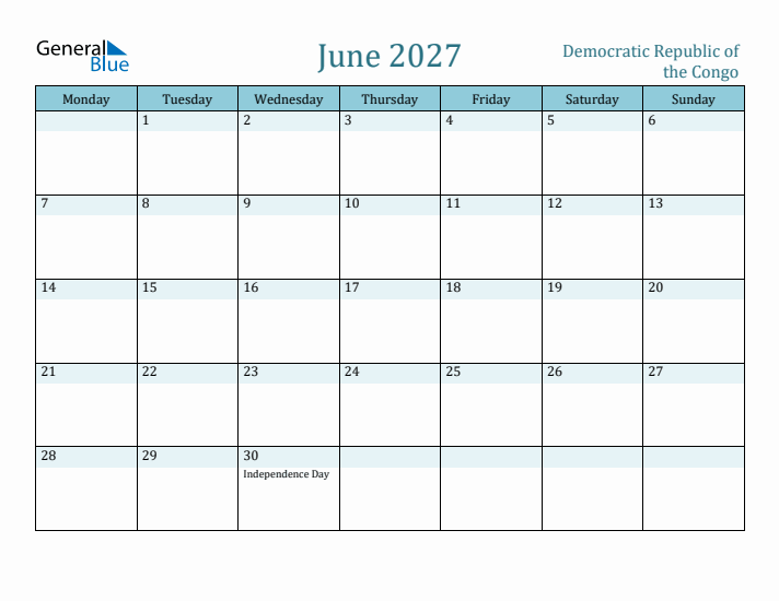 June 2027 Calendar with Holidays