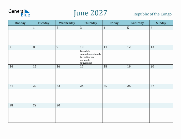 June 2027 Calendar with Holidays