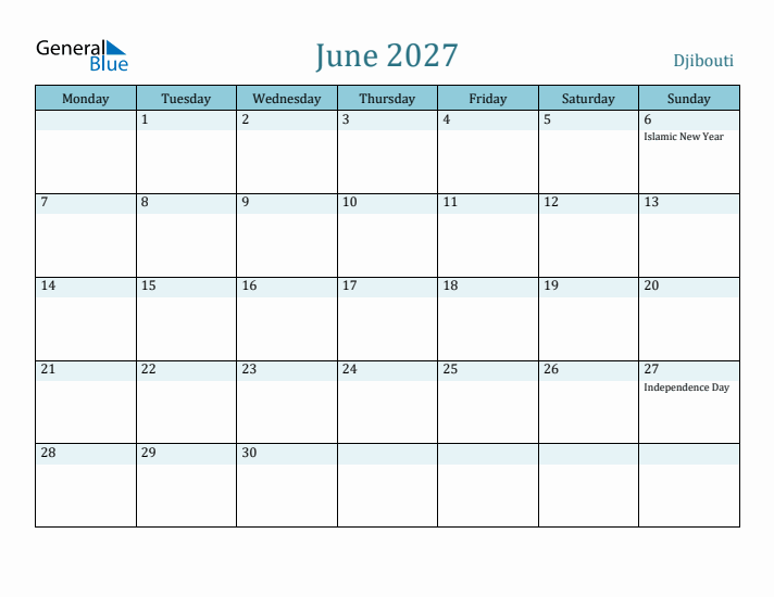 June 2027 Calendar with Holidays