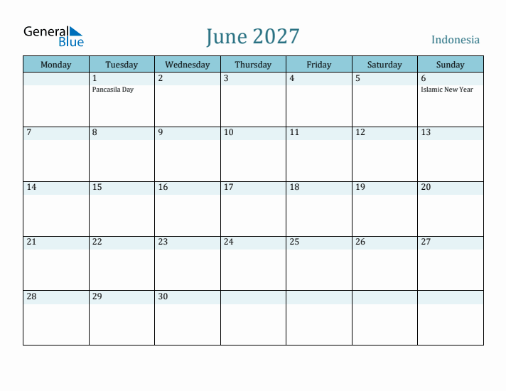 June 2027 Calendar with Holidays