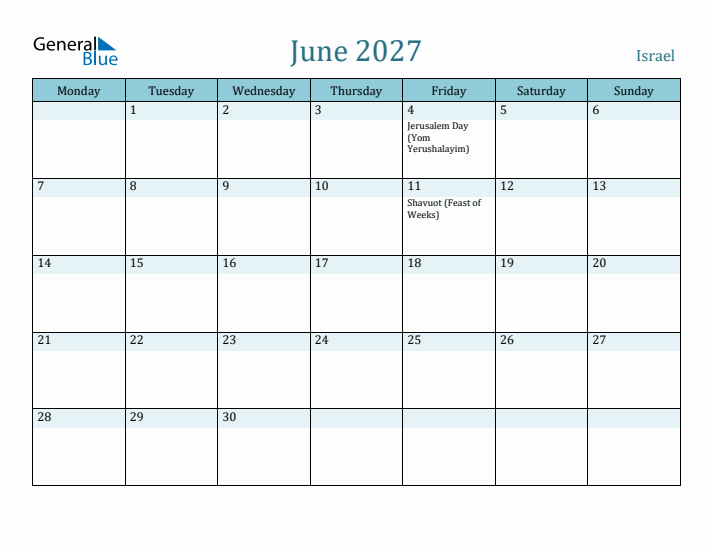 June 2027 Calendar with Holidays