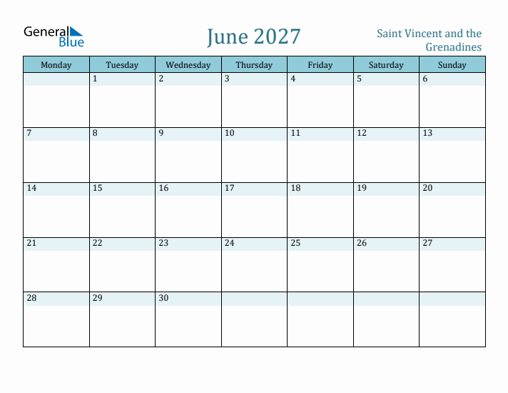 June 2027 Calendar with Holidays