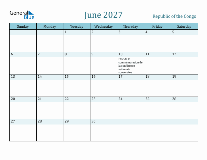 June 2027 Calendar with Holidays