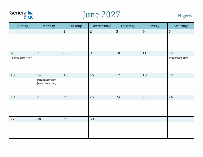 June 2027 Calendar with Holidays