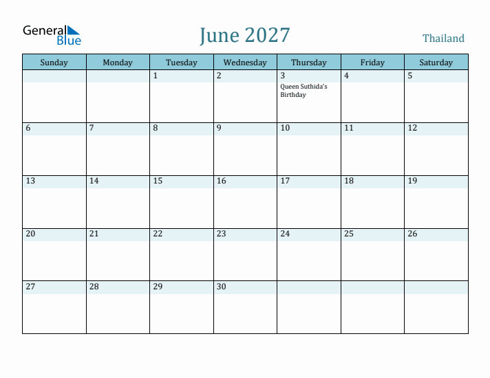 June 2027 Calendar with Holidays