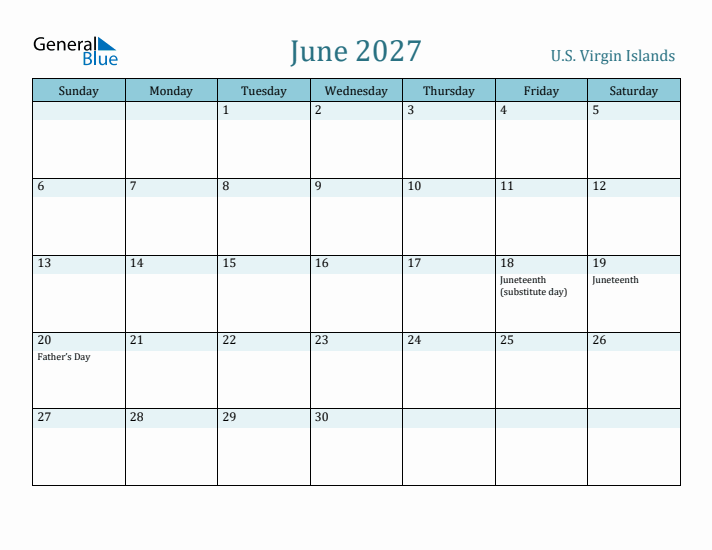 June 2027 Calendar with Holidays
