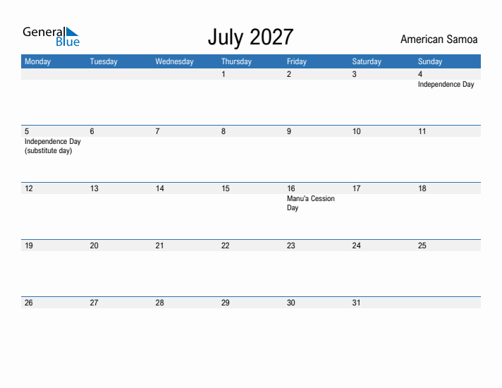 Fillable July 2027 Calendar