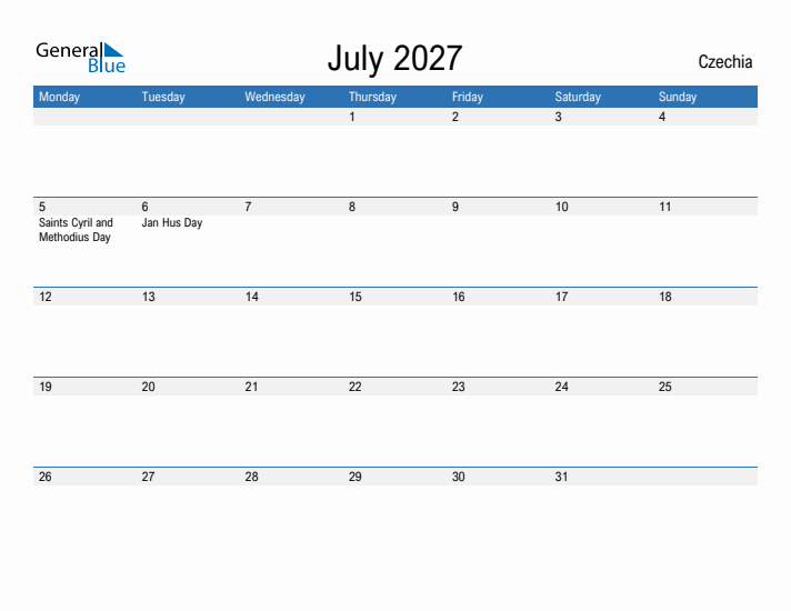 Fillable July 2027 Calendar