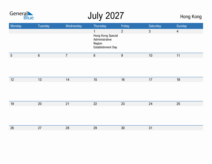 Fillable July 2027 Calendar