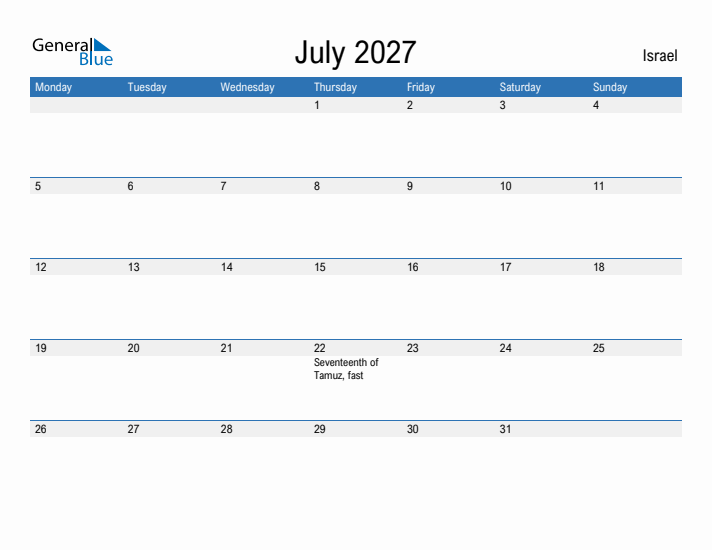 Fillable July 2027 Calendar