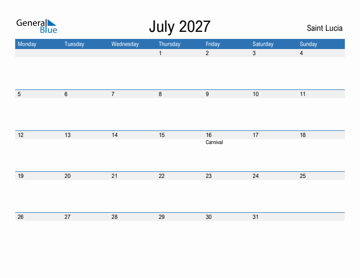 Fillable July 2027 Calendar