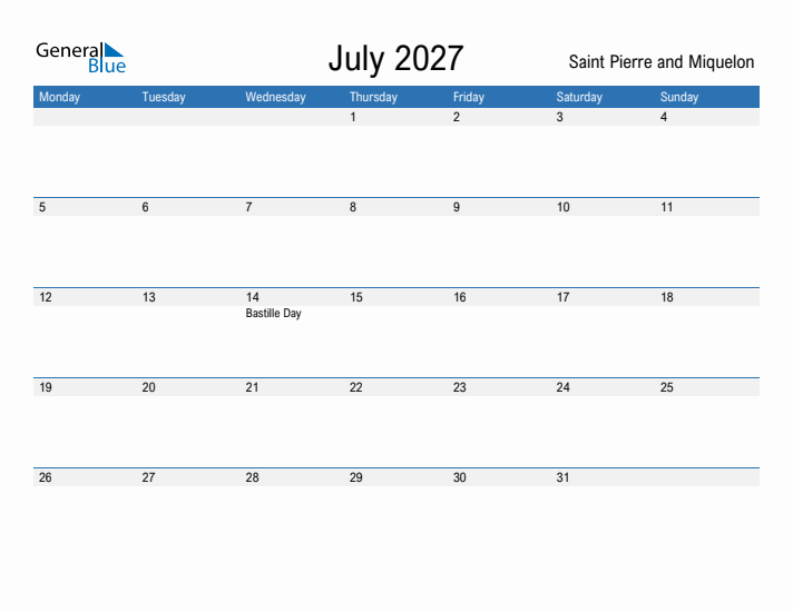 Fillable July 2027 Calendar
