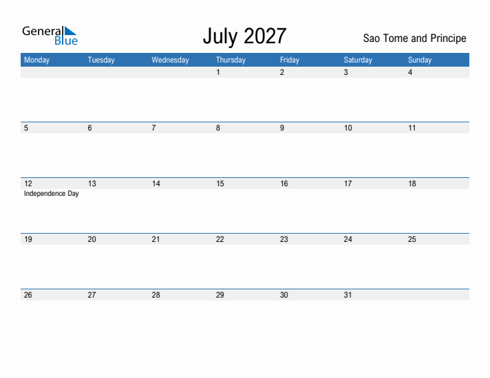 Fillable July 2027 Calendar