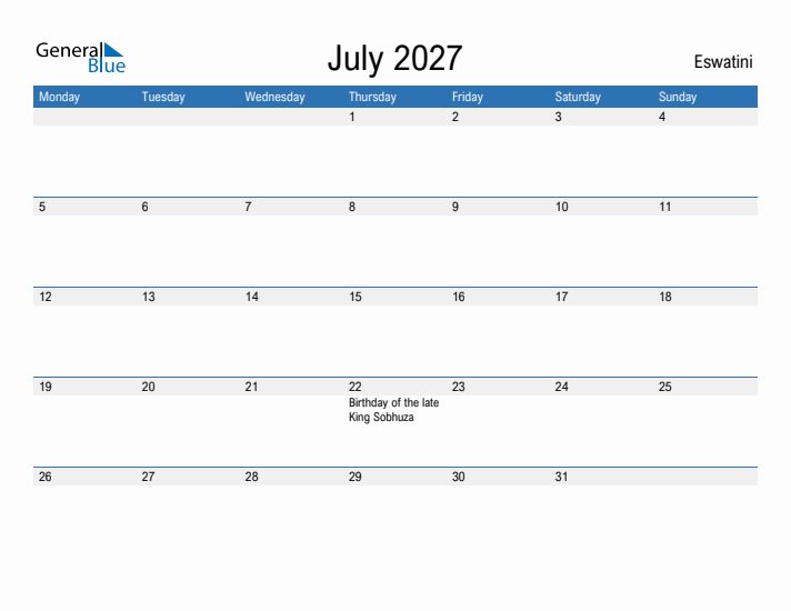 Fillable July 2027 Calendar