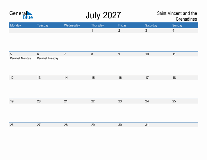 Fillable July 2027 Calendar