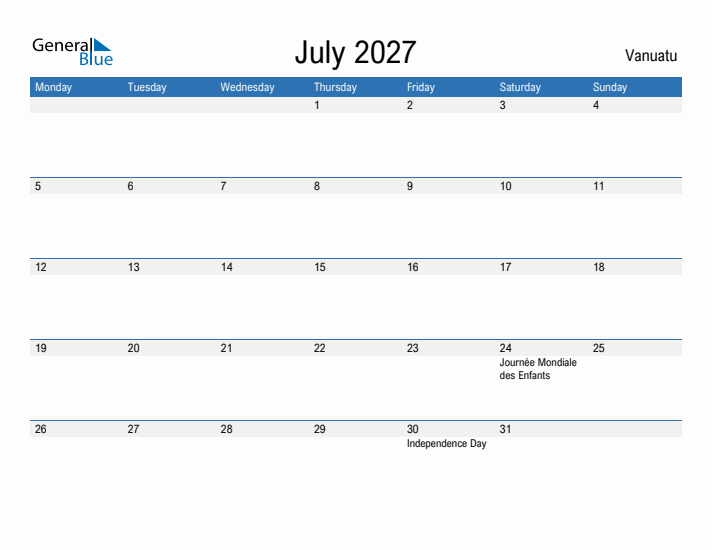 Fillable July 2027 Calendar