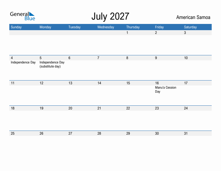 Fillable July 2027 Calendar