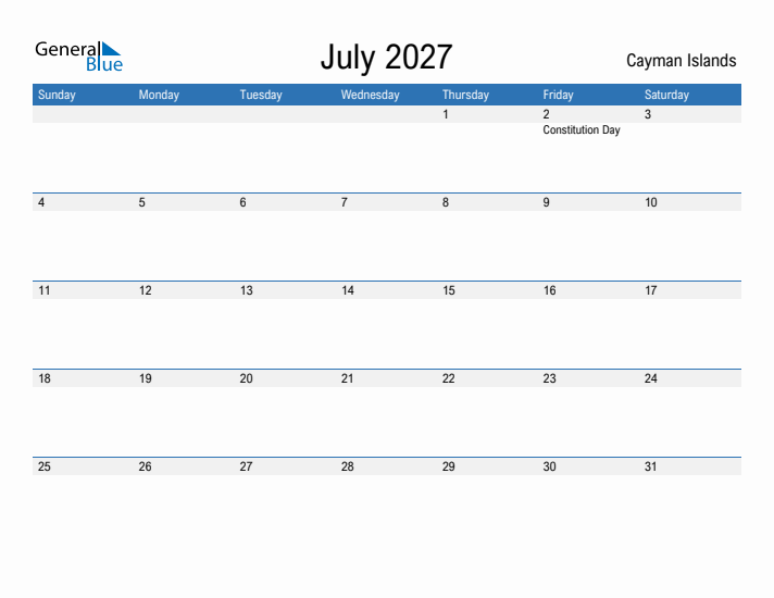 Fillable July 2027 Calendar