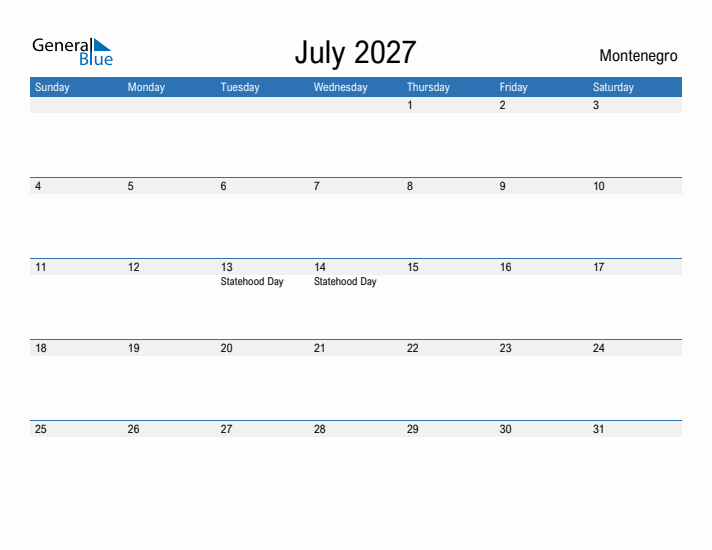 Fillable July 2027 Calendar
