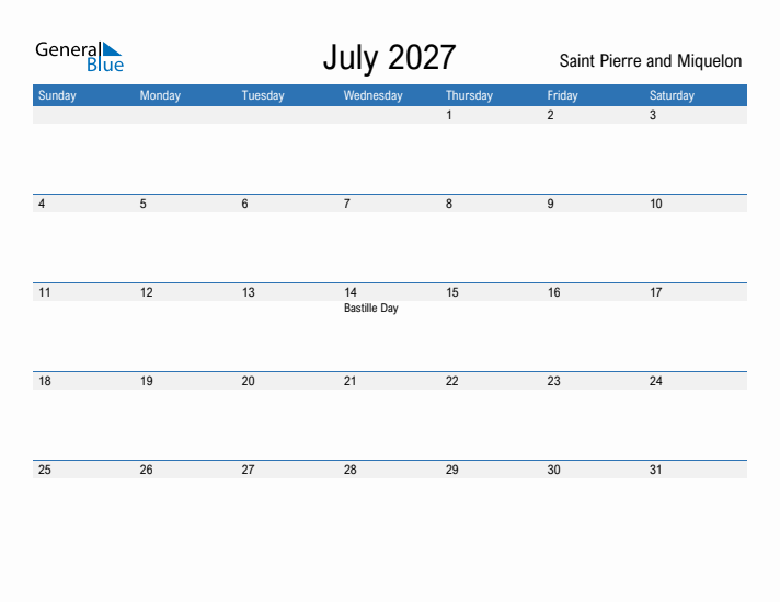 Fillable July 2027 Calendar