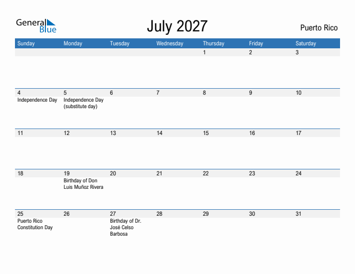 Fillable July 2027 Calendar