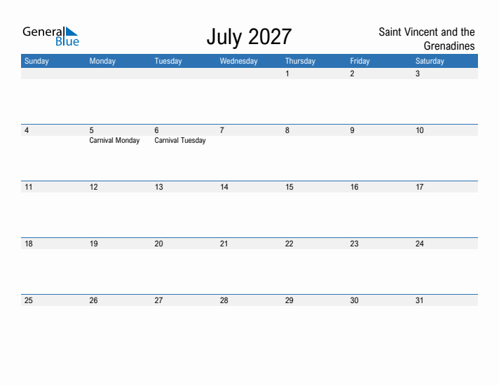Fillable July 2027 Calendar
