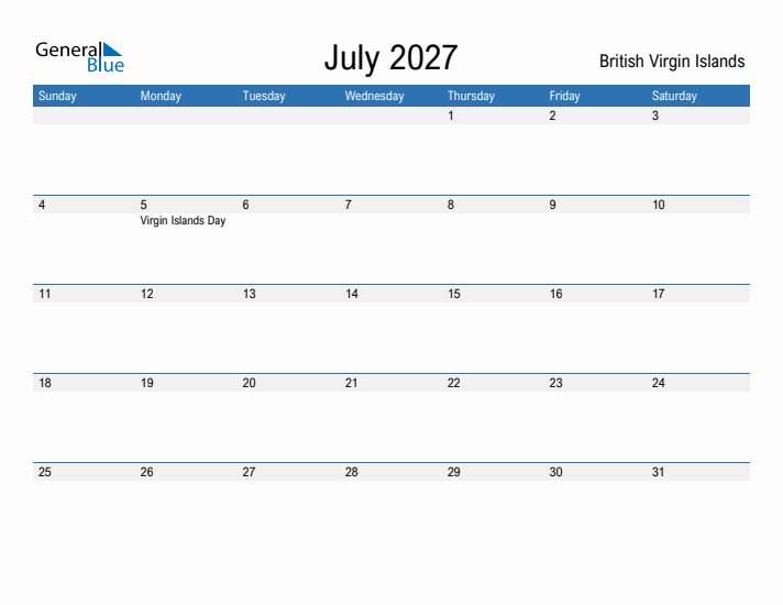 Fillable July 2027 Calendar