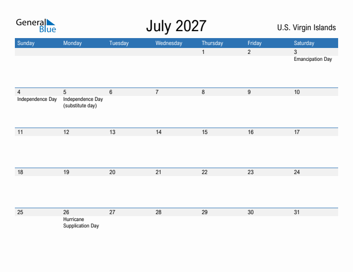 Fillable July 2027 Calendar
