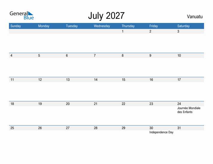 Fillable July 2027 Calendar
