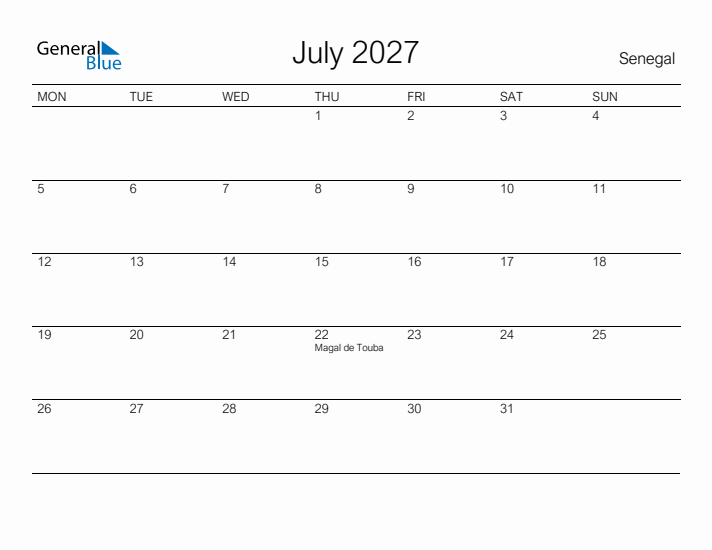 Printable July 2027 Calendar for Senegal