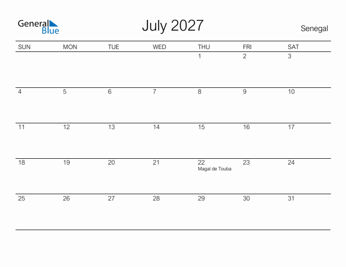 Printable July 2027 Calendar for Senegal