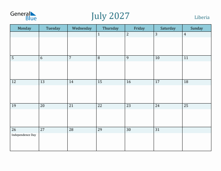 July 2027 Calendar with Holidays