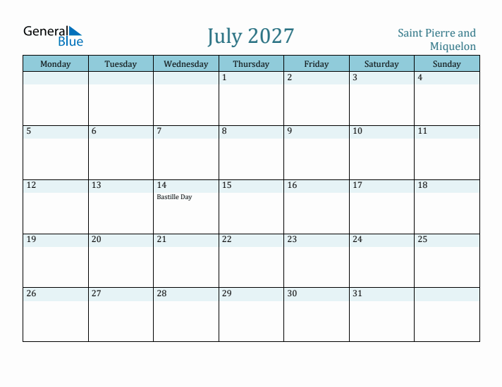 July 2027 Calendar with Holidays