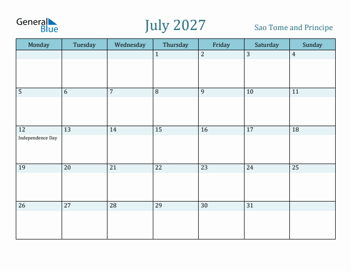 July 2027 Calendar with Holidays