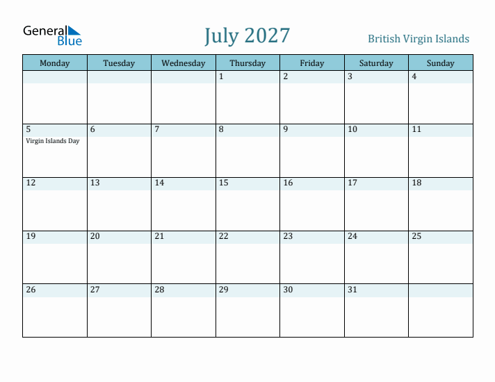 July 2027 Calendar with Holidays