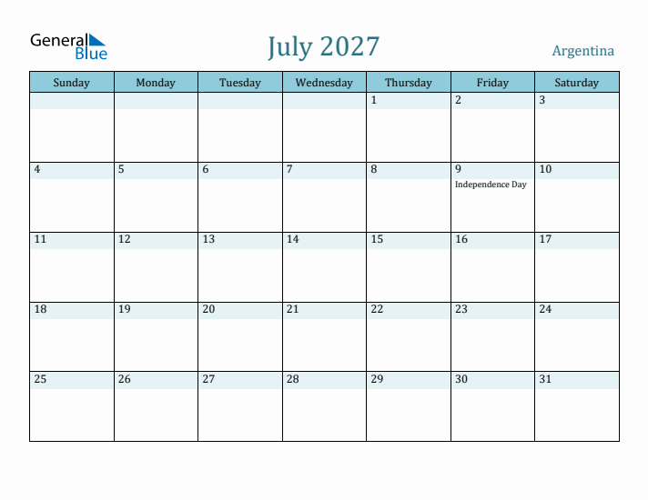 July 2027 Calendar with Holidays