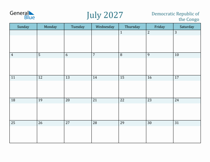 July 2027 Calendar with Holidays