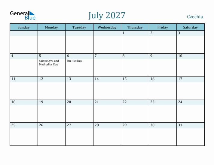 July 2027 Calendar with Holidays