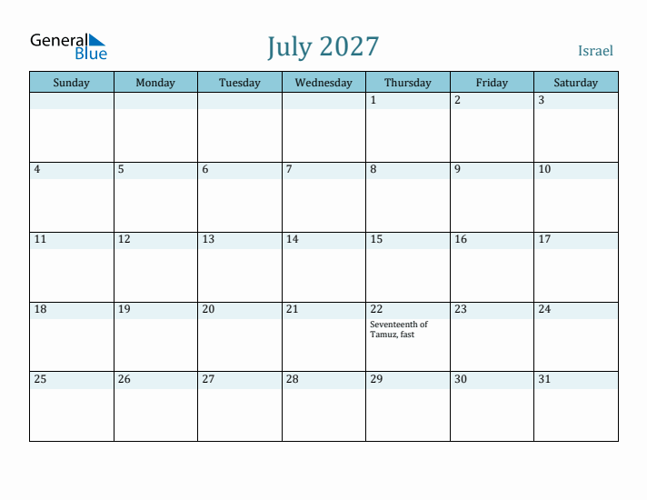 July 2027 Calendar with Holidays
