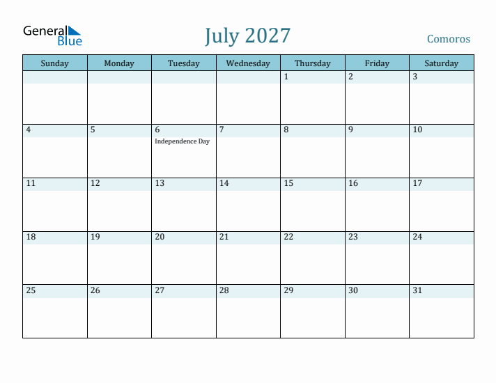 July 2027 Calendar with Holidays