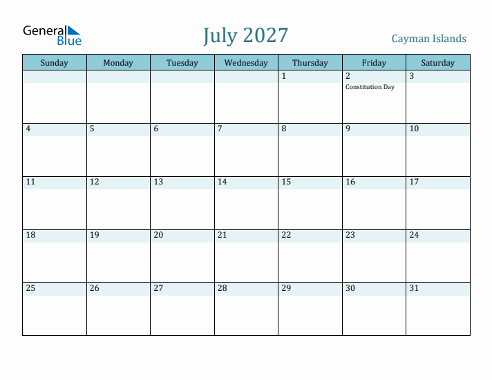 July 2027 Calendar with Holidays