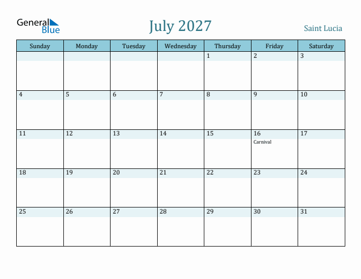 July 2027 Calendar with Holidays