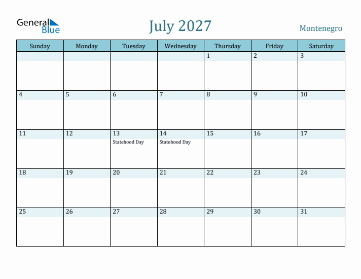 July 2027 Calendar with Holidays