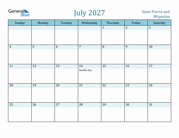 July 2027 Calendar with Holidays