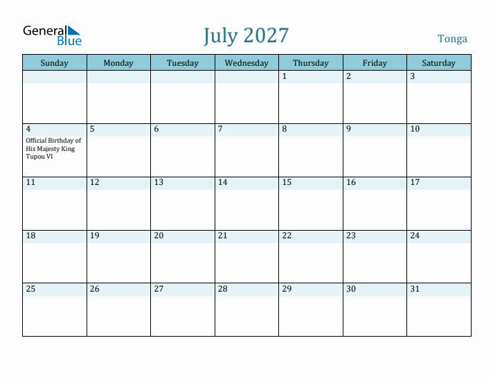 July 2027 Calendar with Holidays