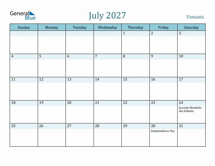 July 2027 Calendar with Holidays